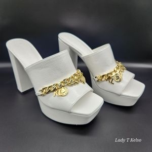 Karl Lagerfeld Haisley Patent Leather Slip-On Gold Charms. NWOT (Floor Sample)